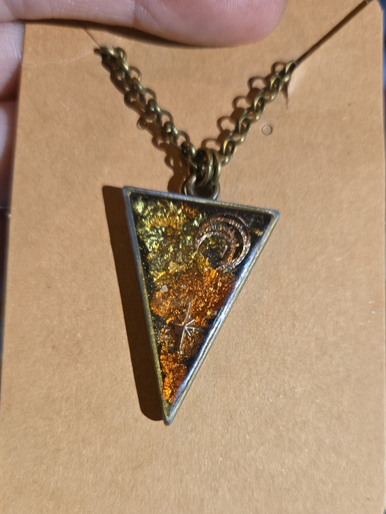 Hand Crafted Jewelry - Hand Crafted Artisan Triangle Pendant Necklace in Gold, Copper Tones, Celestial